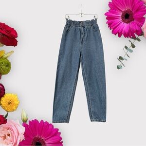 Vintage RE   Slouchy Ultra High-Rise Paper-Bag Waist  Tapered Baggy Blue Jeans